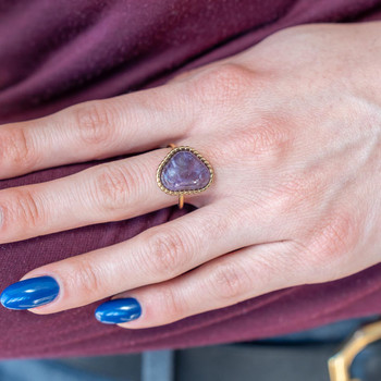 Bague acier doré ouverte améthyste