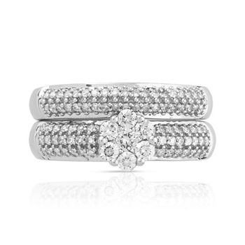 Duo alliance demi-tour et solitaire or 750 blanc diamants