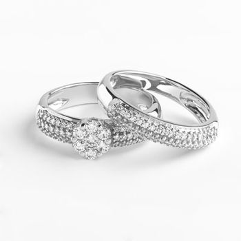 Duo alliance demi-tour et solitaire or 750 blanc diamants