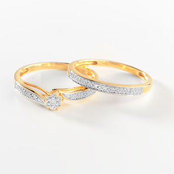 Duo alliance demi-tour solitaire or 2 tons 750 étoile diamants