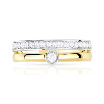 Bague 2 ors 750 alliance et solitaire 0,05 carat diamants