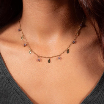 Collier acier doré améthystes 46 cm
