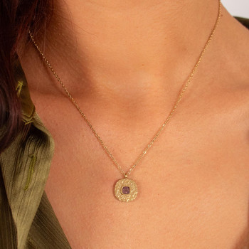 Collier acier doré améthyste 45 cm