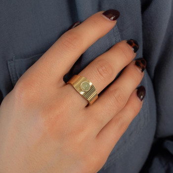 Bague acier doré ouverte aventurine verte