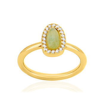 Bague acier doré aventurine verte et zirconias