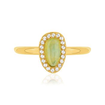 Bague acier doré aventurine verte et zirconias