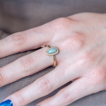 Bague acier doré aventurine verte et zirconias