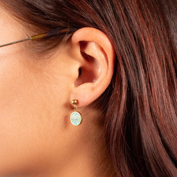 Boucles d'oreilles acier doré arbre de vie laque verte