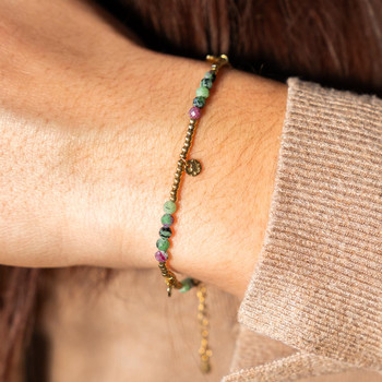 Bracelet acier doré amazonites vertes 19 cm