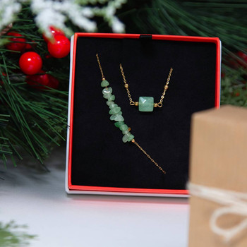 Collier acier doré aventurine verte 45 cm
