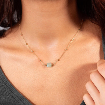 Collier acier doré aventurine verte 45 cm