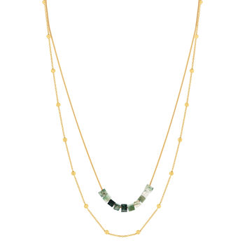 Collier acier doré 2 rangs agates vertes