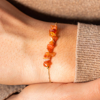 Bracelet acier doré agates oranges 20 cm