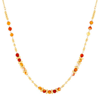 Collier acier doré aventurines oranges 45 cm