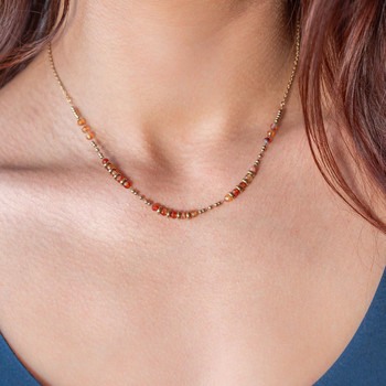 Collier acier doré aventurines oranges 45 cm