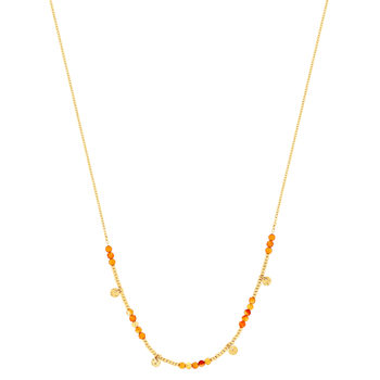 Collier acier doré aventurines oranges 45,5 cm