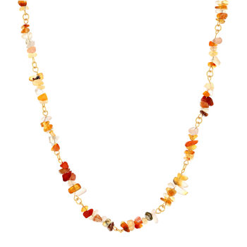 Collier acier doré agates oranges 45 cm