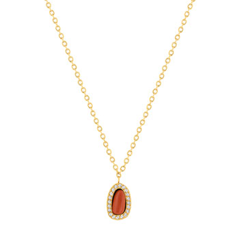 Collier acier doré aventurine orange et zirconias 45 cm
