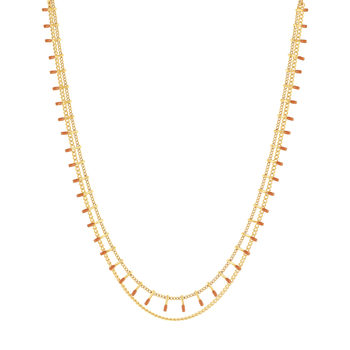 Collier acier doré 2 rangs laque orange 45,5 cm