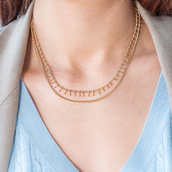 Collier acier doré 2 rangs laque orange 45,5 cm