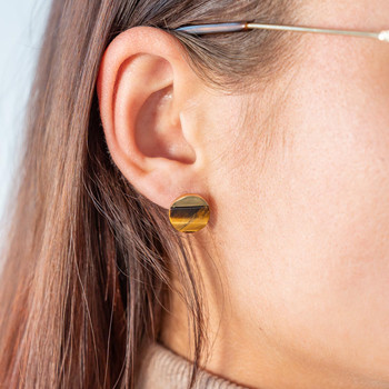 Boucles d'oreilles acier doré pierres oeil de tigre 11.90mm