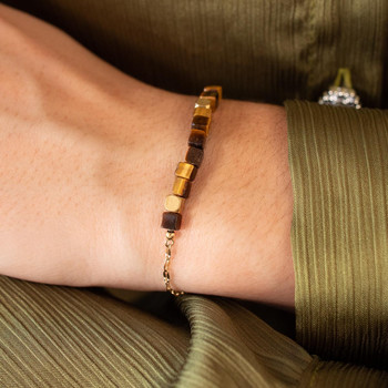 Bracelet acier doré pierres oeil de tigre 20 cm