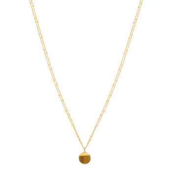 Collier acier doré 2 rangs pierre oeil de tigre 47 cm