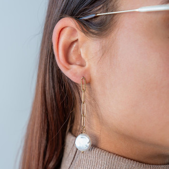 Boucles d'oreilles acier doré pendantes 2 perles d'eau douce