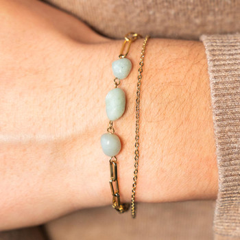 Bracelet acier doré 2 rangs 3 amazonites blanches 20 cm