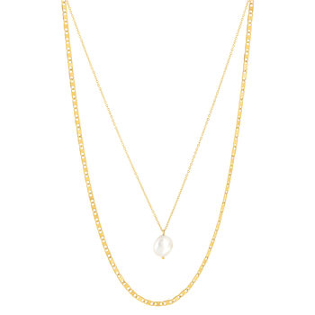 Collier acier doré 2 rangs perle d'eau douce 45 cm