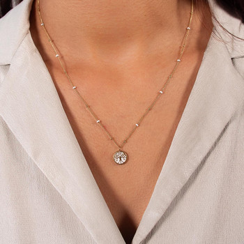 Collier acier doré arbre de vie laque blanche 46 cm