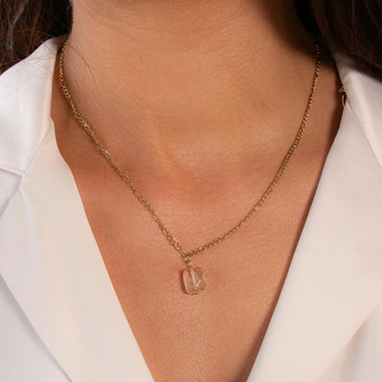 Collier acier doré quartz jaune 46 cm