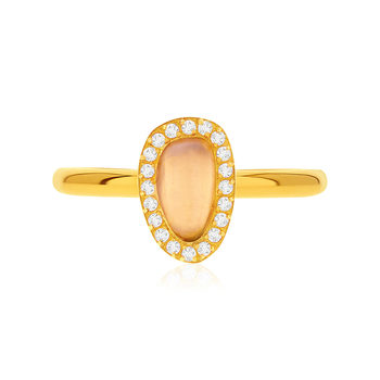 Bague acier doré quartz jaune et zirconias