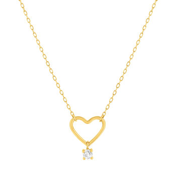 Collier or 375 jaune coeur zirconia 45 cm