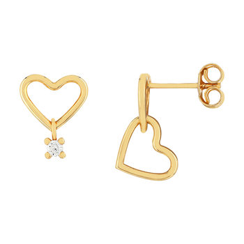 Boucles d'oreilles or 375 jaune coeurs zirconia