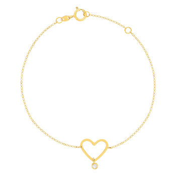 Bracelet or 375 jaune coeur zirconia 18 cm