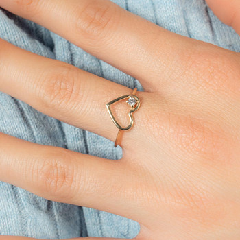 Bague or 375 jaune coeur zirconia