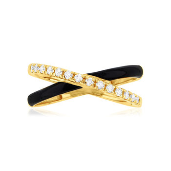 Bague or 375 jaune résine noire et zirconias