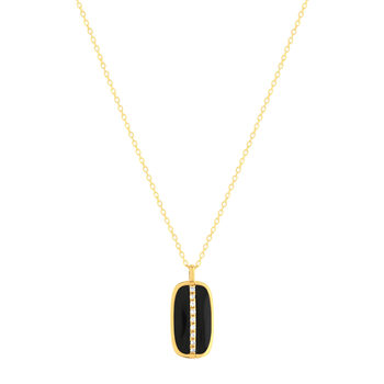 Collier or 375 jaune résine noire et zirconias 43cm