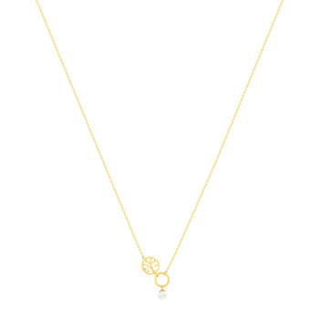 Collier or 375 jaune arbre de vie et perle de culture de Chine 43cm