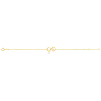 Bracelet or 375 jaune arbre de vie et perle de culture de Chine 18 cm