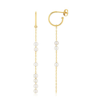 Boucles d'oreilles or 375 jaune pendantes 10 perles de culture