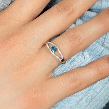Bague or 375 blanc saphir et diamants