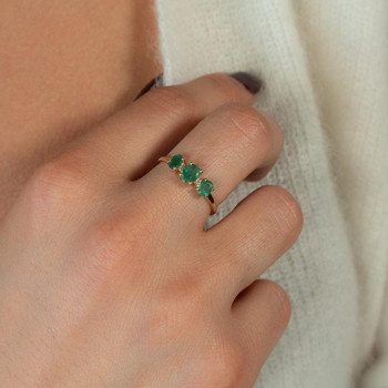 Bague or 375 jaune émeraudes et zirconias