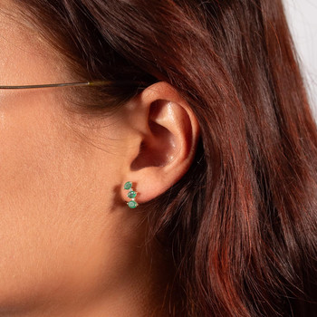 Boucles d'oreilles or 375 jaune émeraudes et zirconias