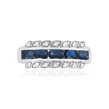 Bague or 750 blanc saphirs et diamants