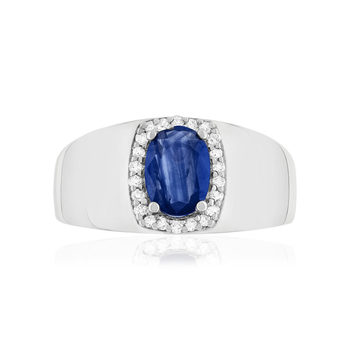 Bague or 750 blanc saphir et diamants
