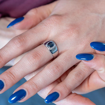 Bague or 750 blanc saphir et diamants