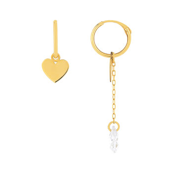 Créoles or 375 jaune coeurs et pendant avec zirconia