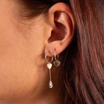 Créoles or 375 jaune coeurs et pendant avec zirconia